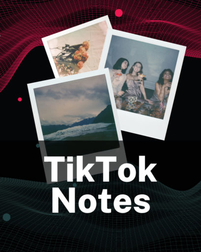 Drei Polaroid Bilder vor schwarzem Hintergrund im Stil von TikTok, darunter steht "TikTok Notes"