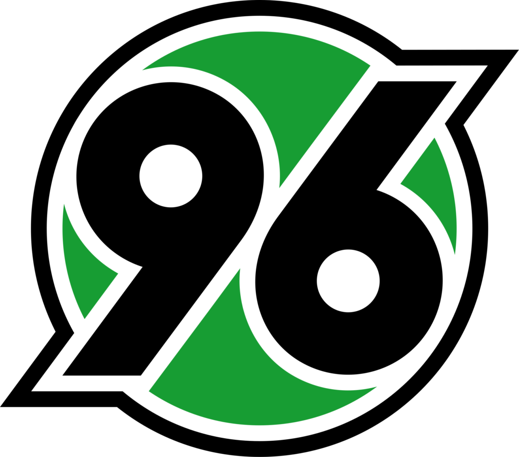Offizielles Logo von Hannover 96 in Grün, Schwarz und Weiß.