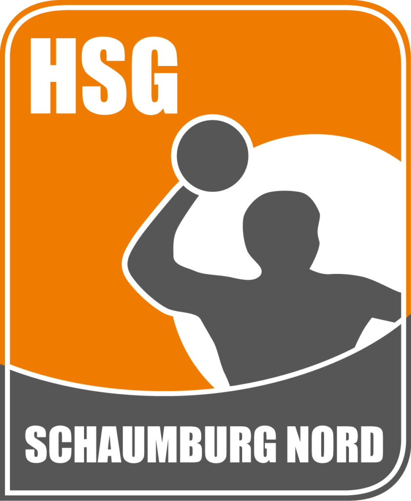 Logo der HSG Schaumburg Nord in Orange und Grau mit stilisierter Handballspieler-Silhouette.