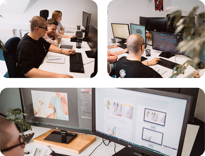 WordPress-Entwickler bei der Arbeit an Website-Projekten – Teamarbeit an Code, Layout und Themes