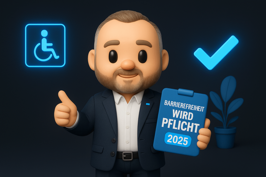 3D-Actionfigur von Peter im dunklen Hintergrund, im Stil einer Sammlerfigur. Er trägt ein elegantes Sakko mit weißem Hemd, steht selbstbewusst vor einem Hintergrund in Markenfarben. Neben ihm sind kleine Accessoires wie eine Miniatur-Website und ein Laptop im YTPI-Design platziert.