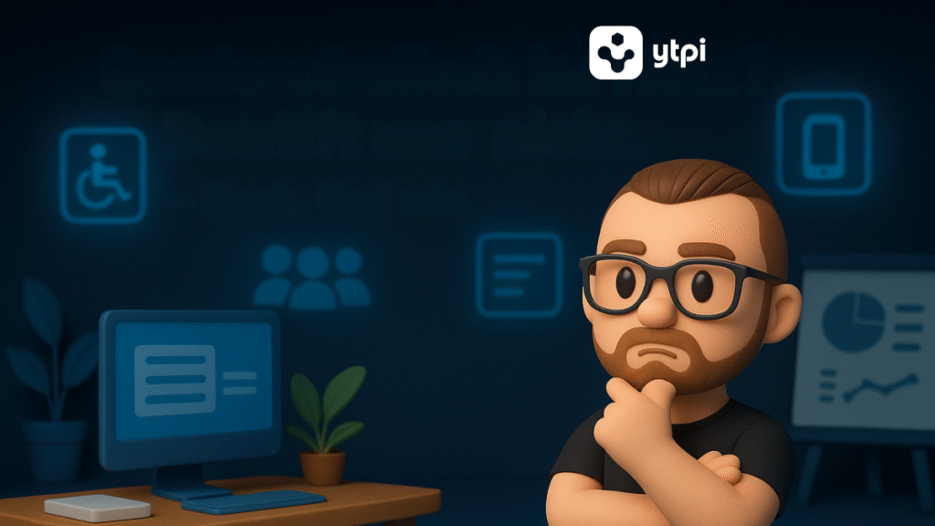 Digitale Illustration zum Thema Barrierefreiheit im Internet – Statementbild mit Figur Mike, Computer