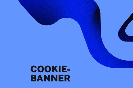 Abstrakte blaue Grafik mit geschwungener Form und dem Schriftzug Cookie-Banner