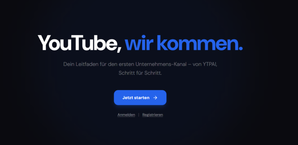 Screenshot einer Website, die Unternehmen dabei hilft, mit YouTube zu starten